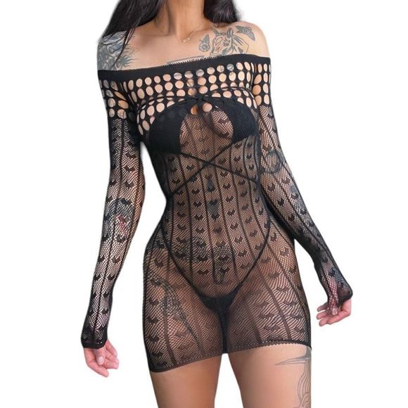 Long Sleeve Fishnet Dress / Bodystocking - Picture 1 of 3